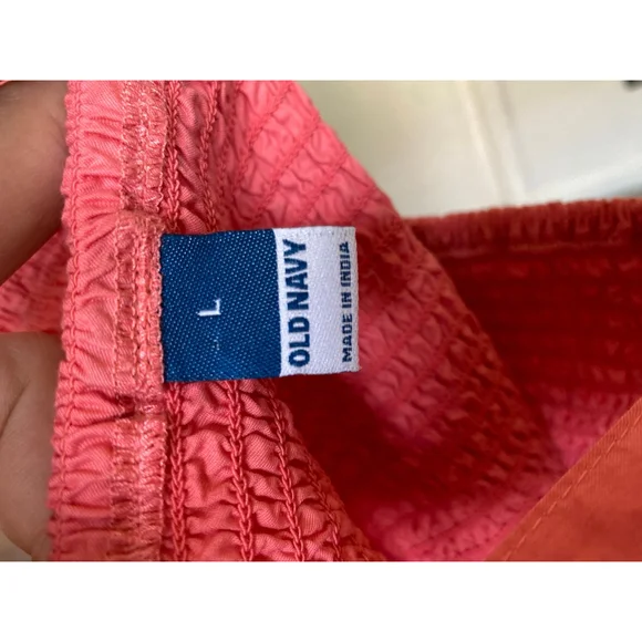 Old Navy Smocked Top Cotton 100% Cottagecore Summer Bright Coral Coastal Beach - Picture 4 of 7